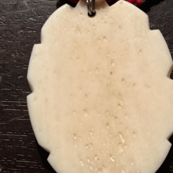 Vintage Red Beaded Necklace with Hand Carved White Pendant - Picture 4 of 5